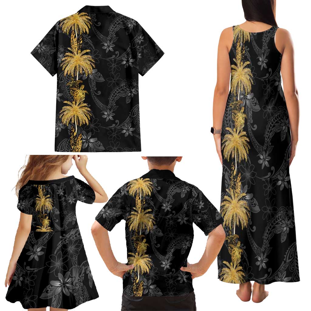 Hawaiian Honu And Surfboards Family Matching Tank Maxi Dress and Hawaiian Shirt Gold Style - Polynesian Pride