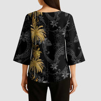 Hawaiian Honu And Surfboards Kimono Sleeve Blouse Gold Style - Polynesian Pride