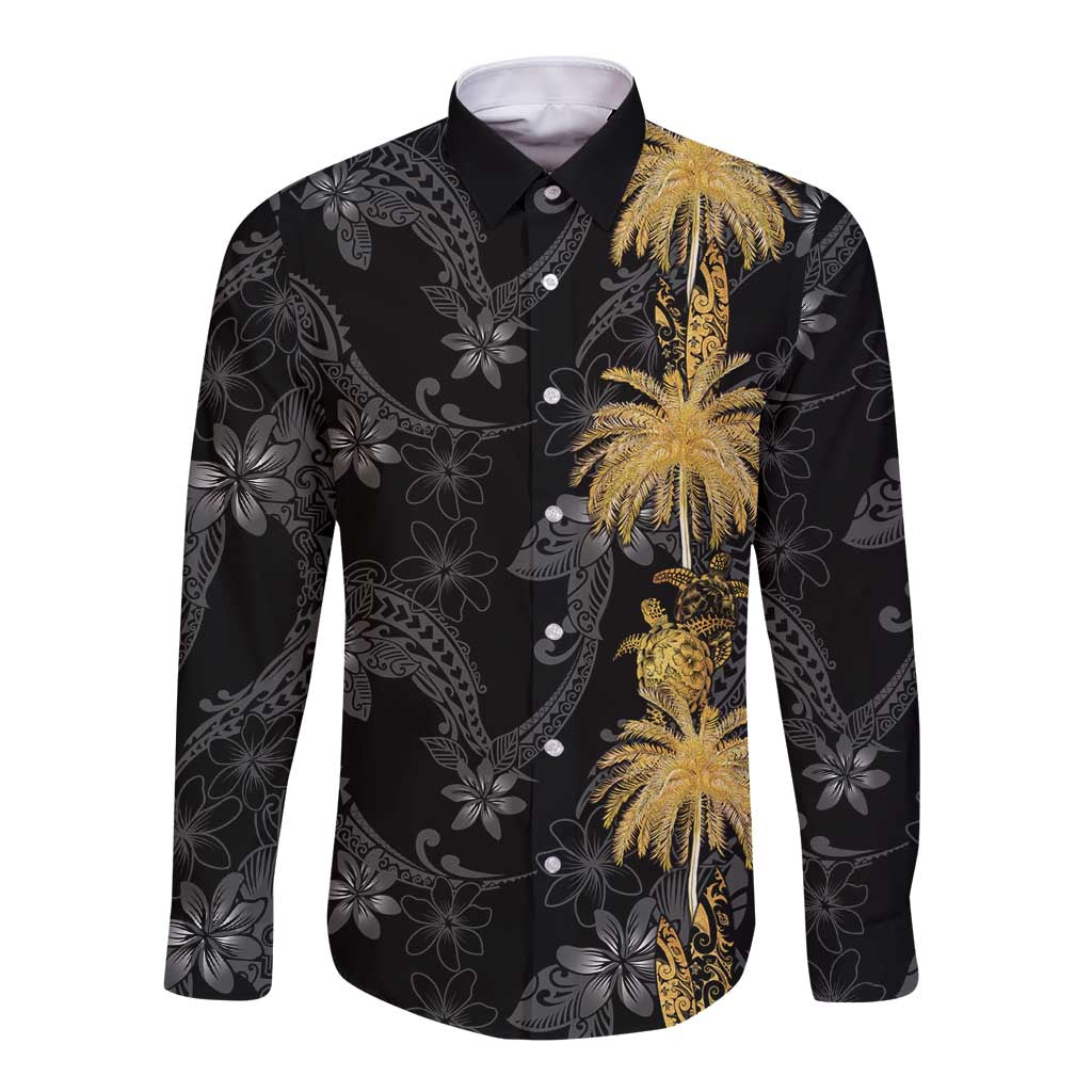 Hawaiian Honu And Surfboards Long Sleeve Button Shirt Gold Style - Polynesian Pride