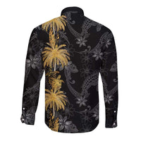 Hawaiian Honu And Surfboards Long Sleeve Button Shirt Gold Style - Polynesian Pride