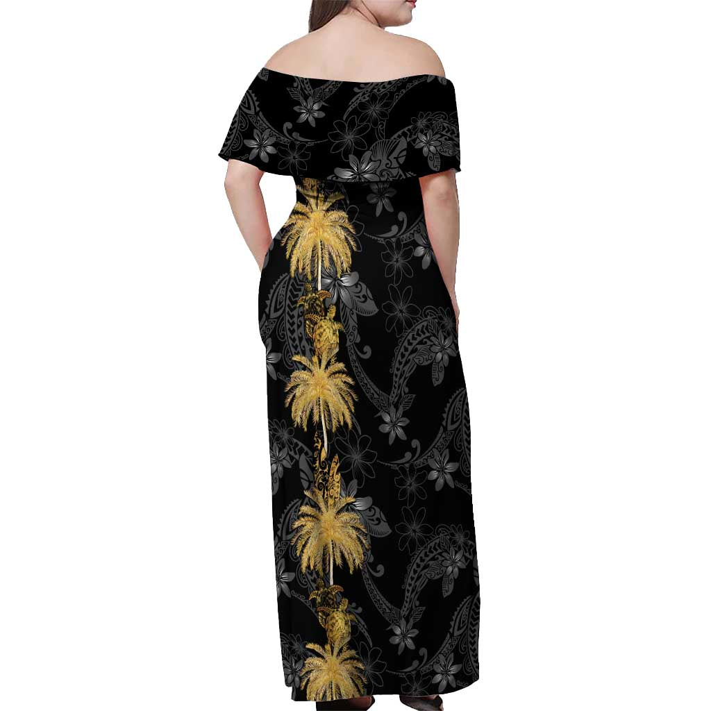 Hawaiian Honu And Surfboards Off Shoulder Maxi Dress Gold Style - Polynesian Pride