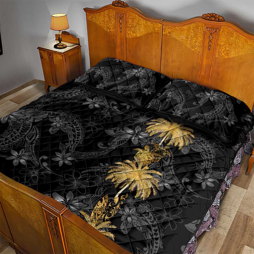 Hawaiian Honu And Surfboards Quilt Bed Set Gold Style - Polynesian Pride