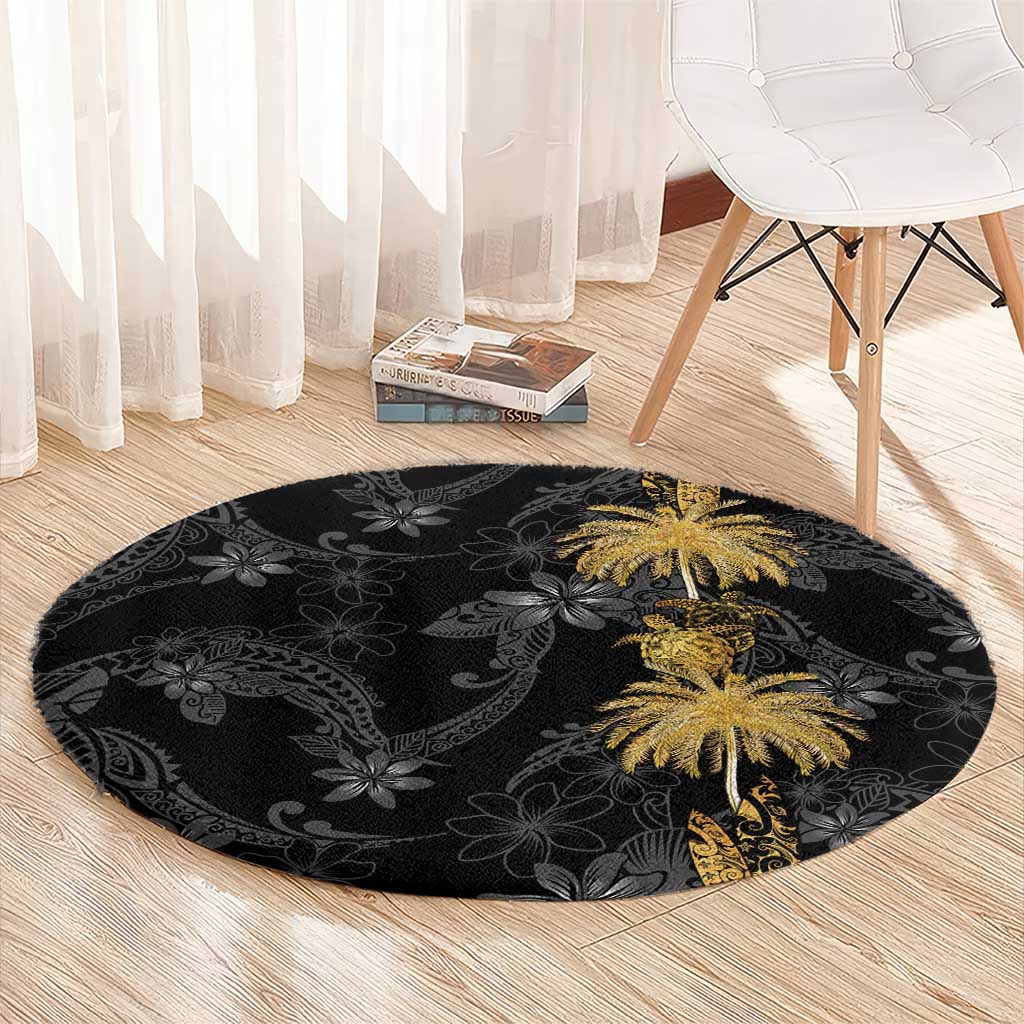 Hawaiian Honu And Surfboards Round Carpet Gold Style - Polynesian Pride
