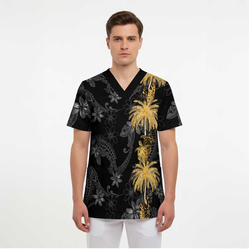 Hawaiian Honu And Surfboards Scrub Top Gold Style - Polynesian Pride