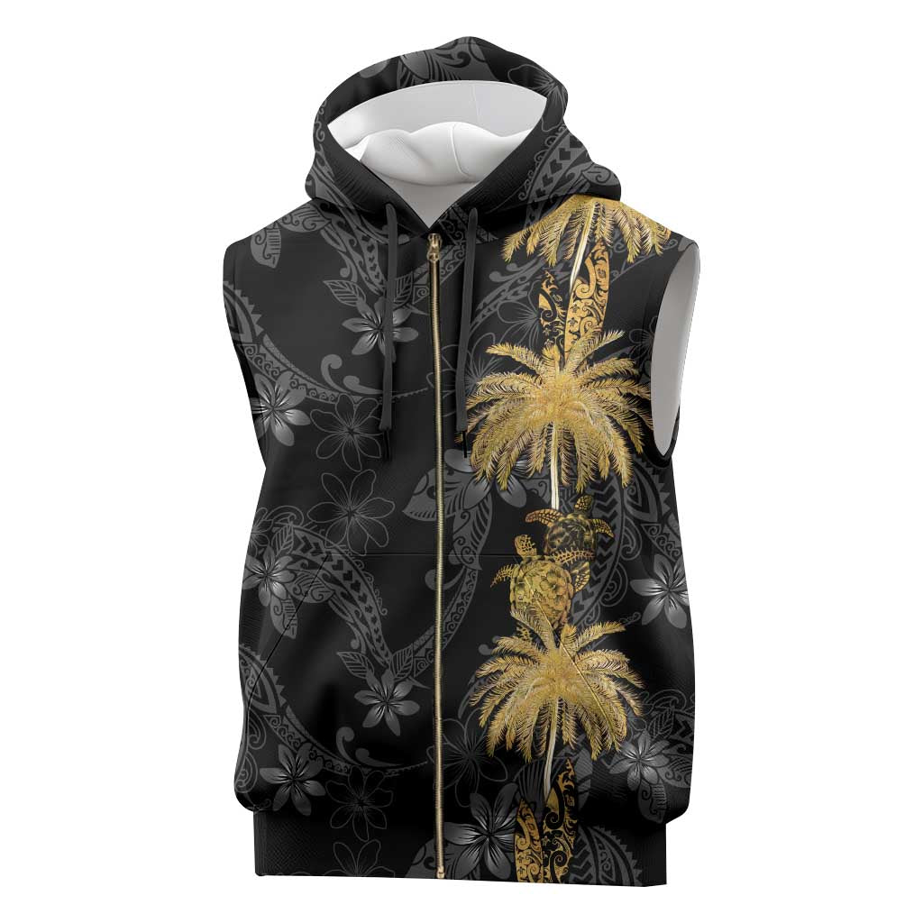 Hawaiian Honu And Surfboards Sleeveless Zip Hoodie Gold Style - Polynesian Pride