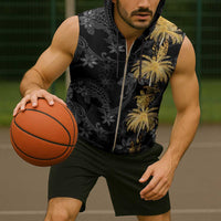 Hawaiian Honu And Surfboards Sleeveless Zip Hoodie Gold Style - Polynesian Pride