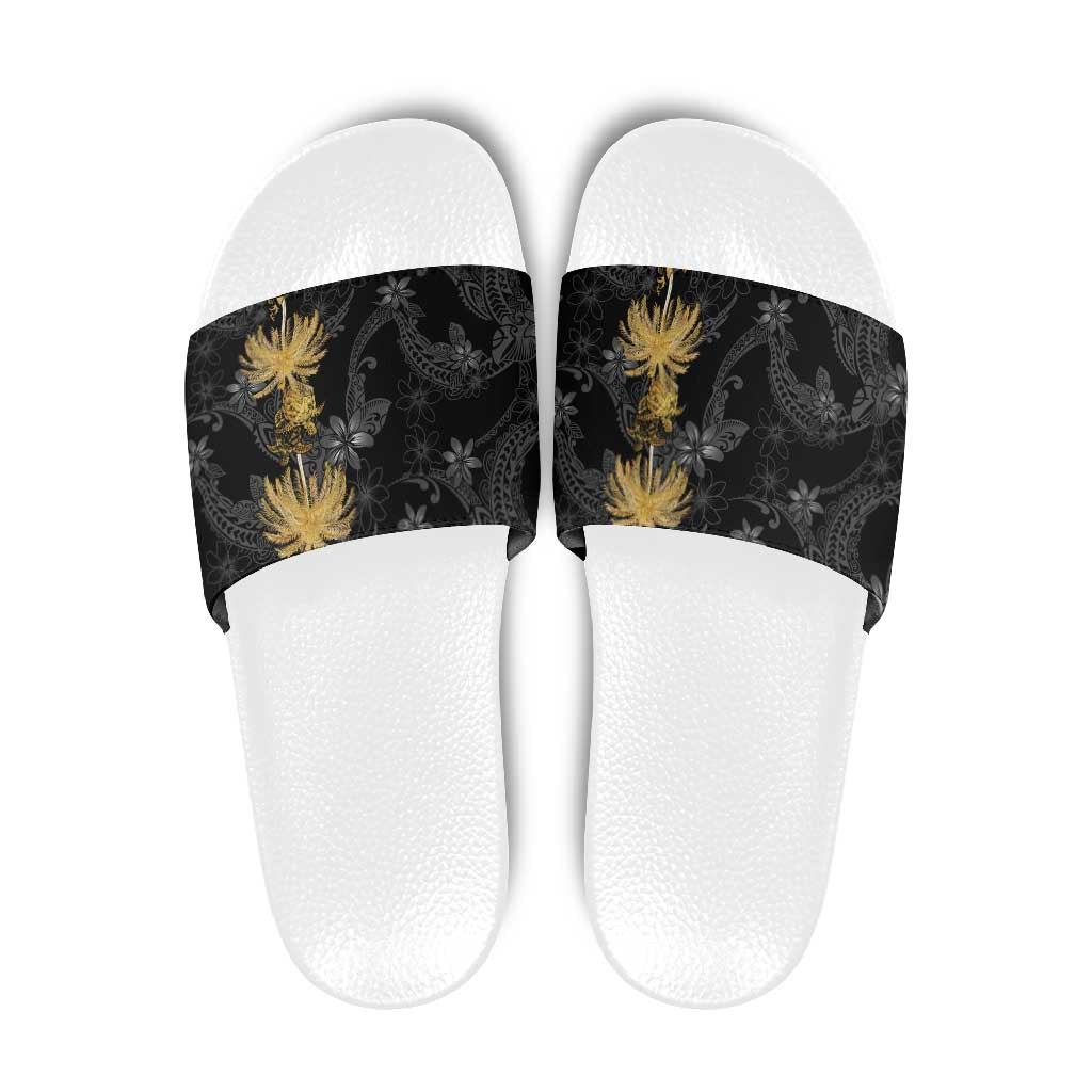 Hawaiian Honu And Surfboards Slide Sandals Gold Style - Polynesian Pride