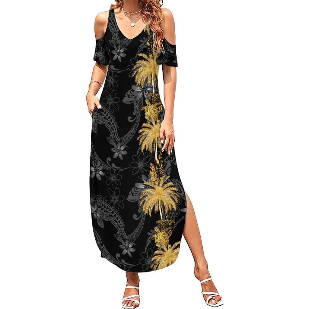 Hawaiian Honu And Surfboards Summer Maxi Dress Gold Style - Polynesian Pride