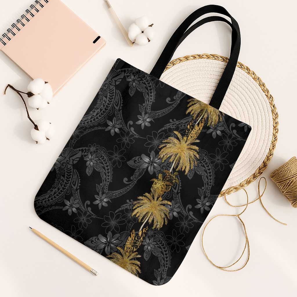 Hawaiian Honu And Surfboards Tote Bag Gold Style LT05 Black Strap One Size Gold - Polynesian Pride