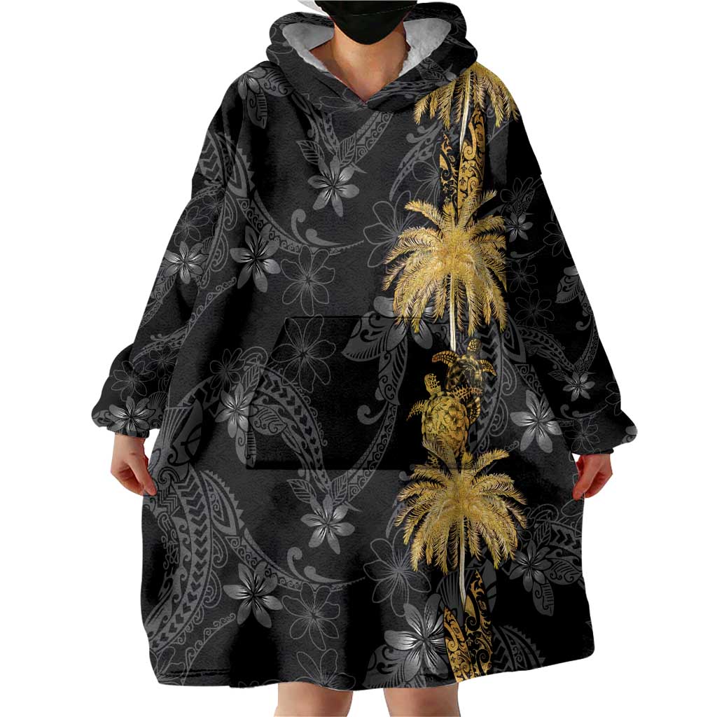 Hawaiian Honu And Surfboards Wearable Blanket Hoodie Gold Style - Polynesian Pride