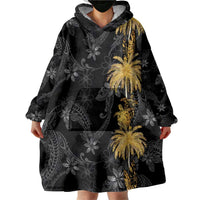 Hawaiian Honu And Surfboards Wearable Blanket Hoodie Gold Style - Polynesian Pride
