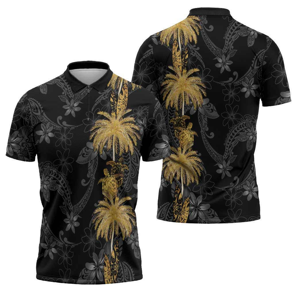 Hawaiian Honu And Surfboards Zipper Polo Shirt Gold Style - Polynesian Pride