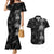 Hawaiian Honu And Surfboards Couples Matching Mermaid Dress and Hawaiian Shirt Silver Style - Polynesian Pride