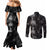 Hawaiian Honu And Surfboards Couples Matching Mermaid Dress and Long Sleeve Button Shirt Silver Style - Polynesian Pride