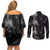 Hawaiian Honu And Surfboards Couples Matching Off Shoulder Short Dress and Long Sleeve Button Shirt Silver Style - Polynesian Pride