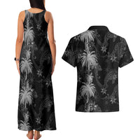 Hawaiian Honu And Surfboards Couples Matching Tank Maxi Dress and Hawaiian Shirt Silver Style - Polynesian Pride