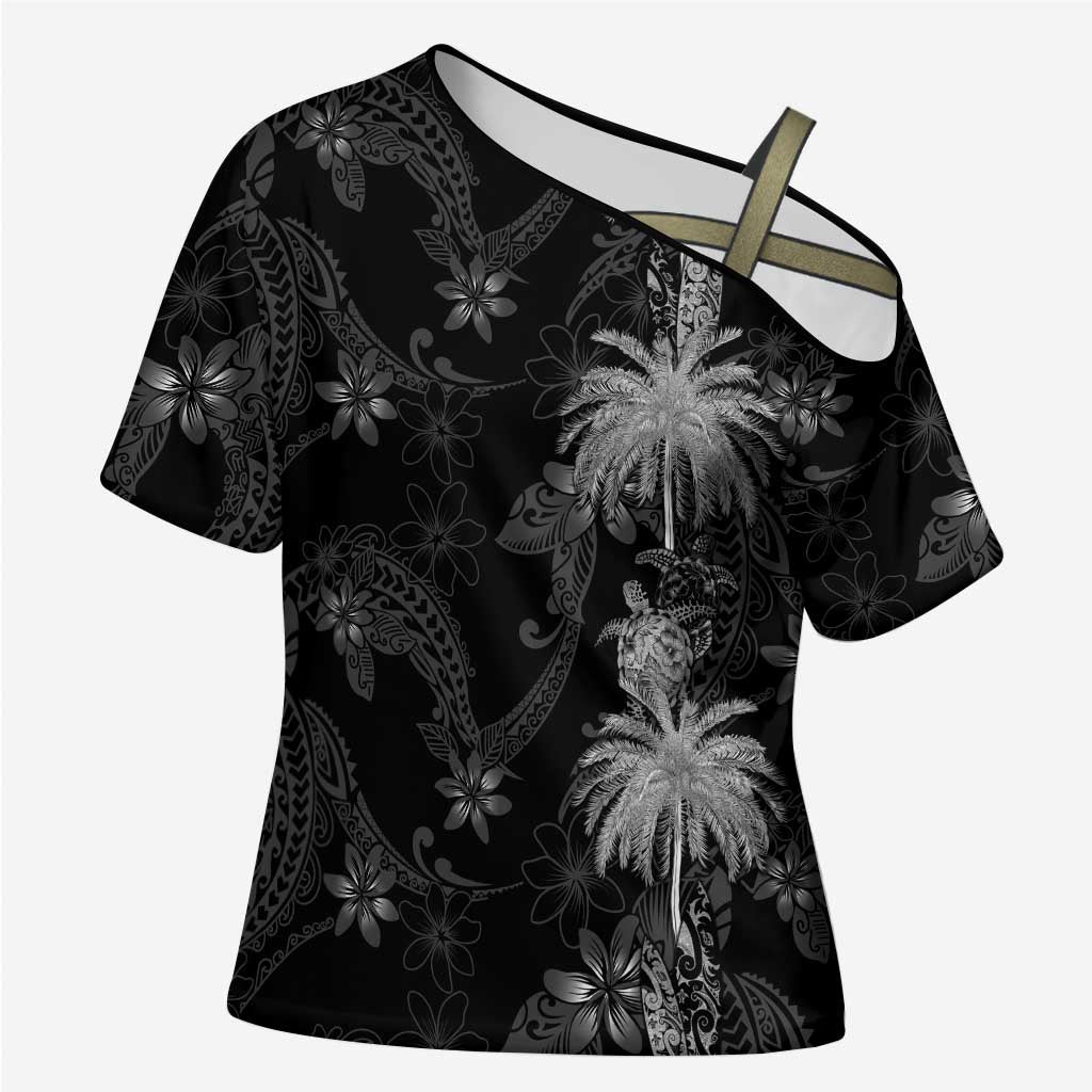 Hawaiian Honu And Surfboards Cross Shoulder Shirt Silver Style LT05 Female Silver - Polynesian Pride