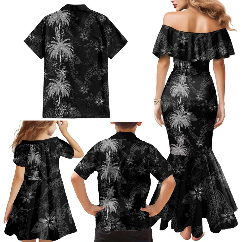 Hawaiian Honu And Surfboards Family Matching Mermaid Dress and Hawaiian Shirt Silver Style - Polynesian Pride