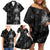 Hawaiian Honu And Surfboards Family Matching Off Shoulder Short Dress and Hawaiian Shirt Silver Style - Polynesian Pride