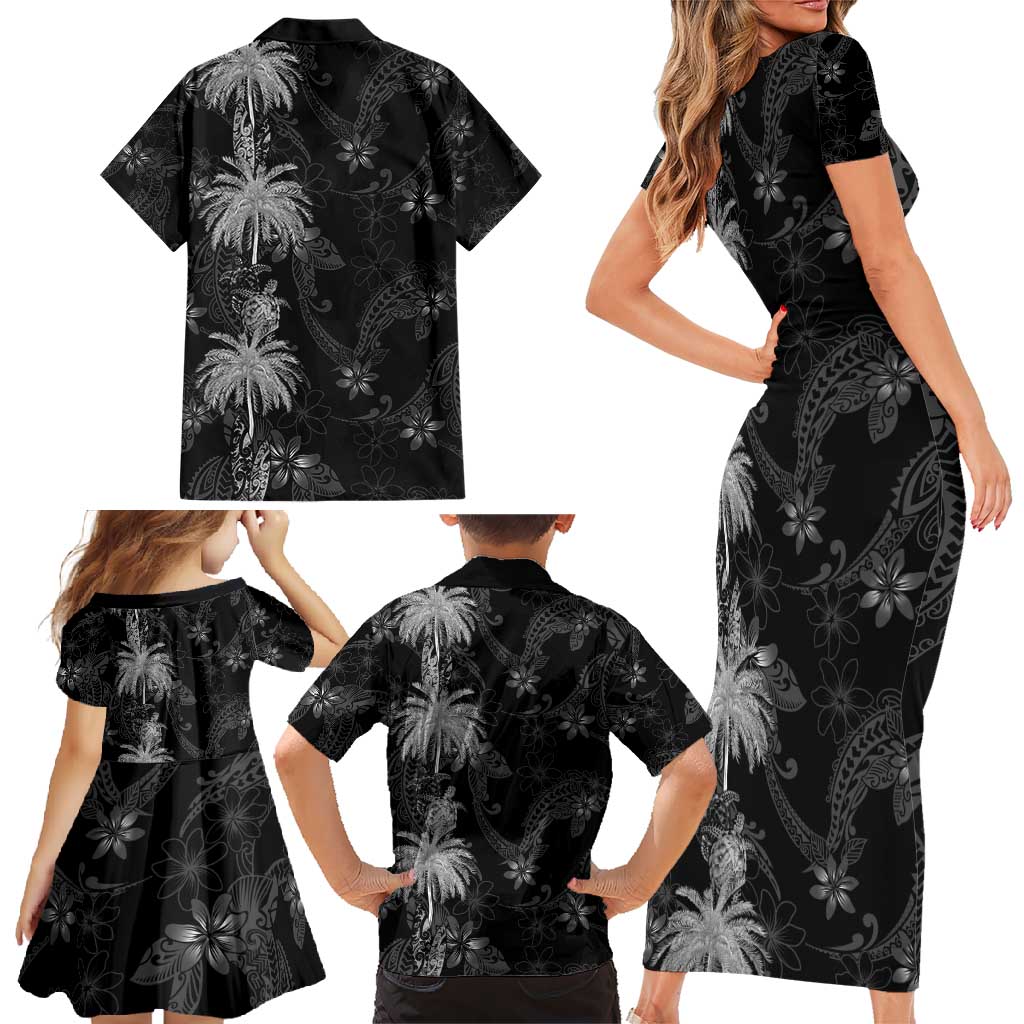 Hawaiian Honu And Surfboards Family Matching Short Sleeve Bodycon Dress and Hawaiian Shirt Silver Style - Polynesian Pride