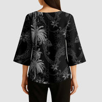 Hawaiian Honu And Surfboards Kimono Sleeve Blouse Silver Style - Polynesian Pride