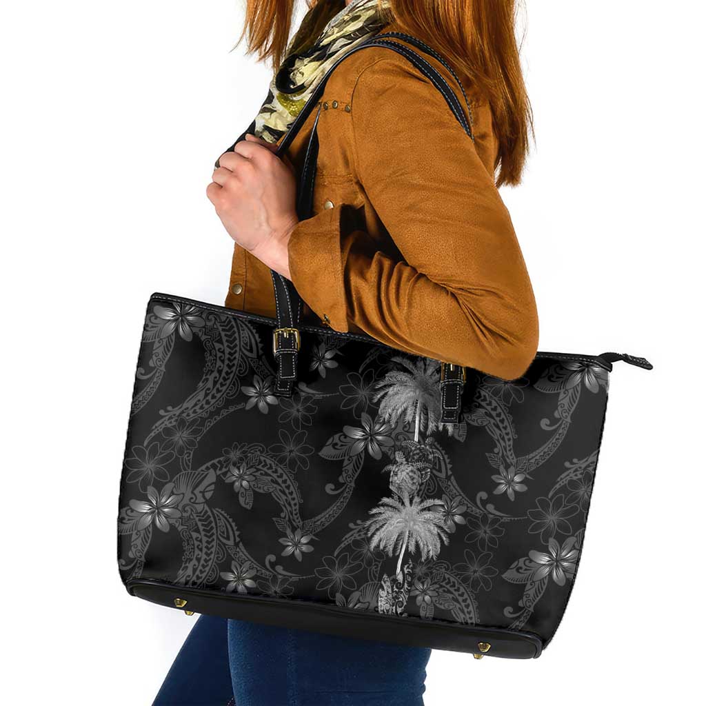 Hawaiian Honu And Surfboards Leather Tote Bag Silver Style LT05 Silver - Polynesian Pride