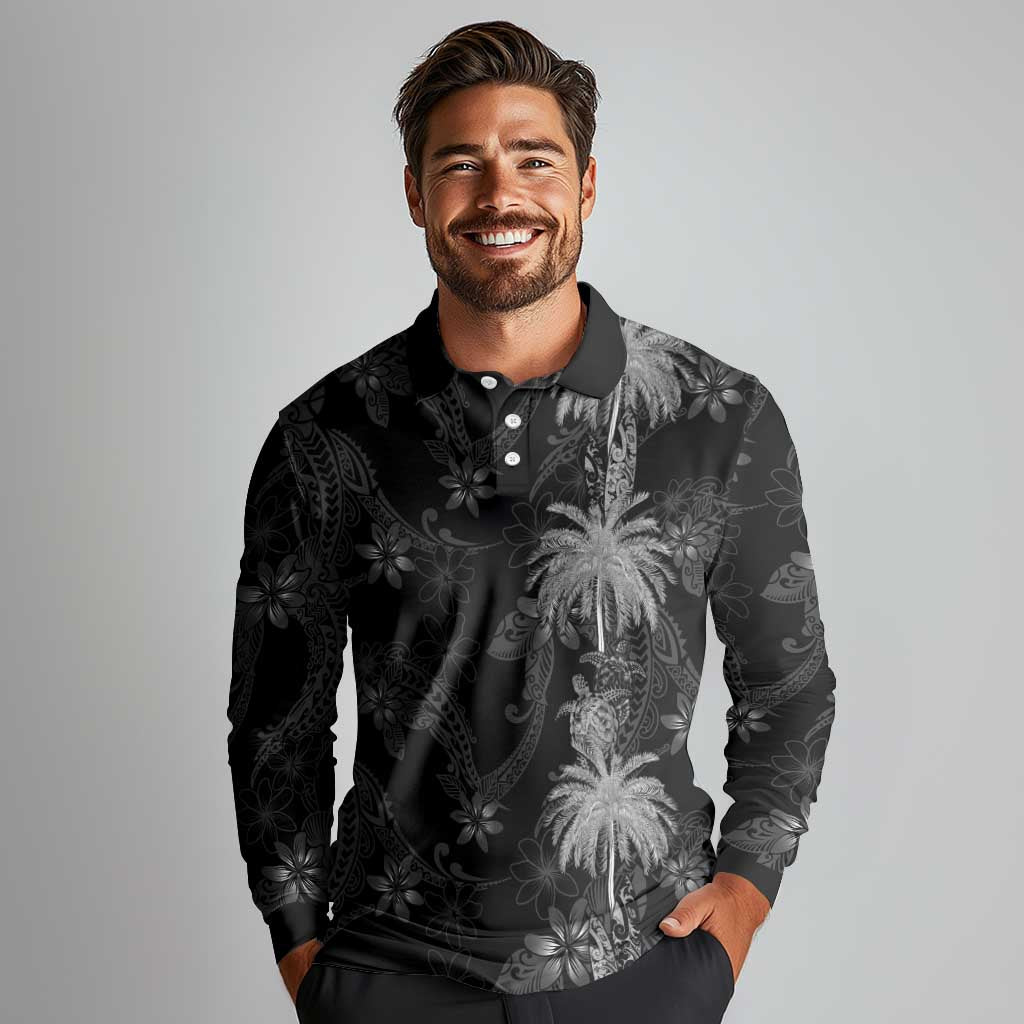 Hawaiian Honu And Surfboards Long Sleeve Polo Shirt Silver Style - Polynesian Pride