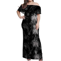 Hawaiian Honu And Surfboards Off Shoulder Maxi Dress Silver Style - Polynesian Pride