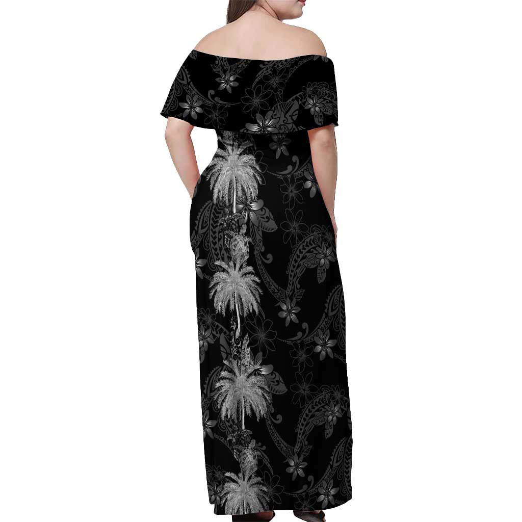 Hawaiian Honu And Surfboards Off Shoulder Maxi Dress Silver Style - Polynesian Pride