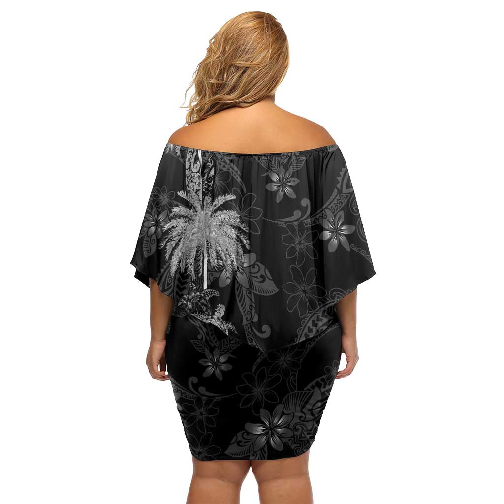 Hawaiian Honu And Surfboards Off Shoulder Short Dress Silver Style - Polynesian Pride