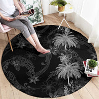 Hawaiian Honu And Surfboards Round Carpet Silver Style - Polynesian Pride