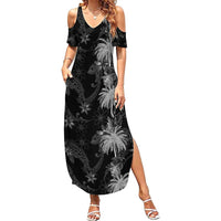 Hawaiian Honu And Surfboards Summer Maxi Dress Silver Style - Polynesian Pride