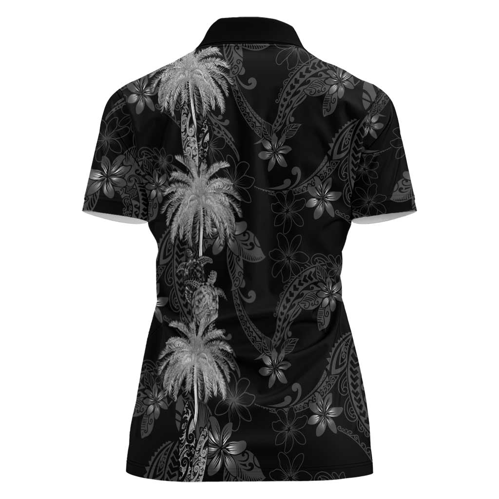 Hawaiian Honu And Surfboards Women Polo Shirt Silver Style - Polynesian Pride