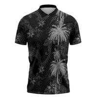 Hawaiian Honu And Surfboards Zipper Polo Shirt Silver Style - Polynesian Pride