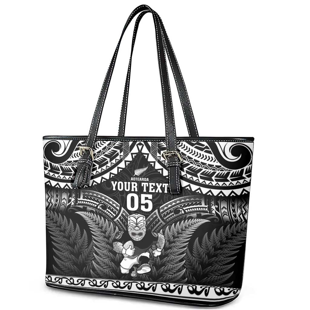 Custom New Zealand Maori Tiki Rugby Leather Tote Bag Go Aotearoa Maori Pattern