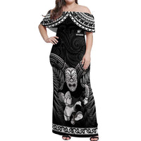 Custom New Zealand Maori Tiki Rugby Off Shoulder Maxi Dress Go Aotearoa Maori Pattern