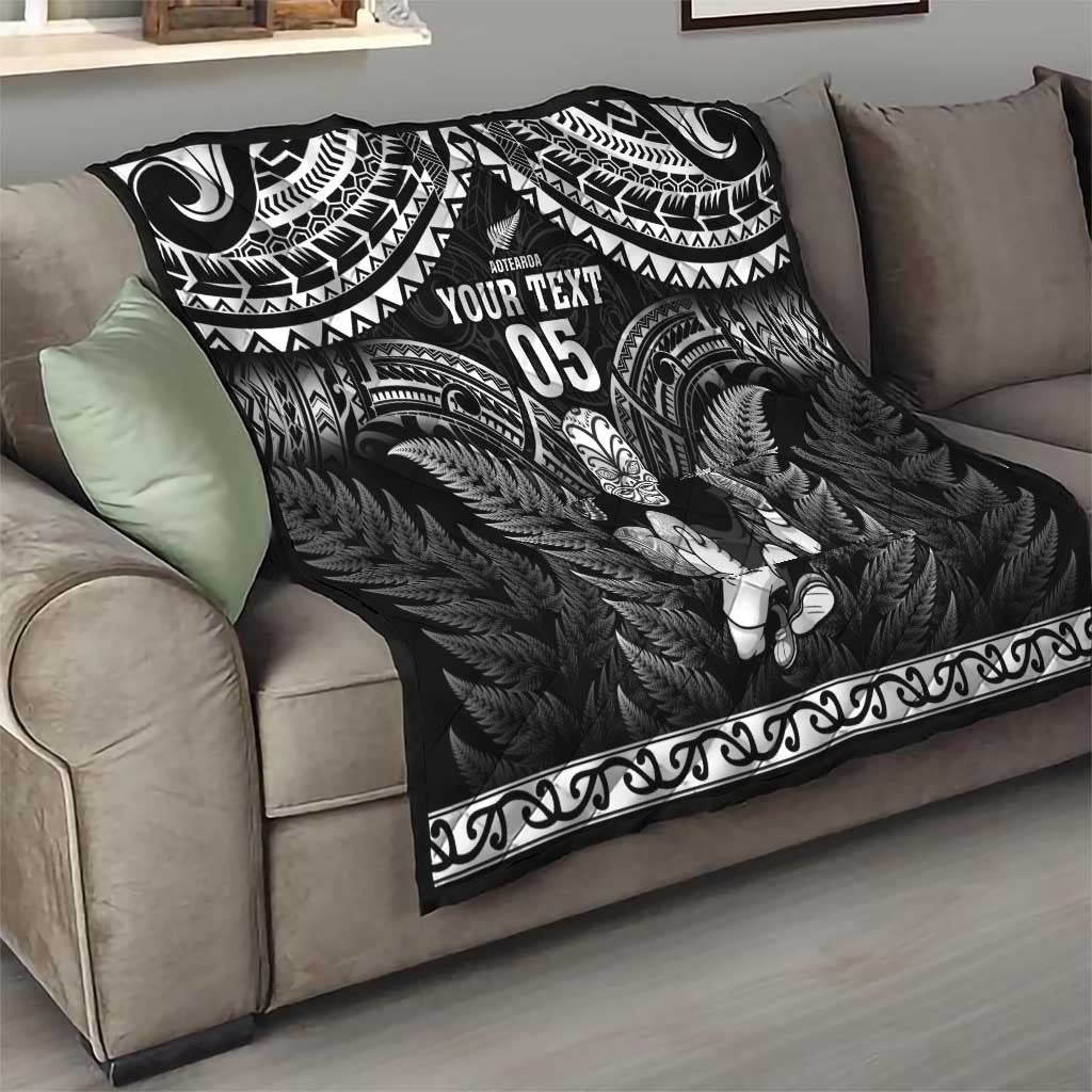 Custom New Zealand Maori Tiki Rugby Quilt Go Aotearoa Maori Pattern
