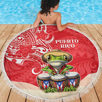 Puerto Rico Beach Blanket Coqui Frog With Polynesian Pattern - Polynesian Pride