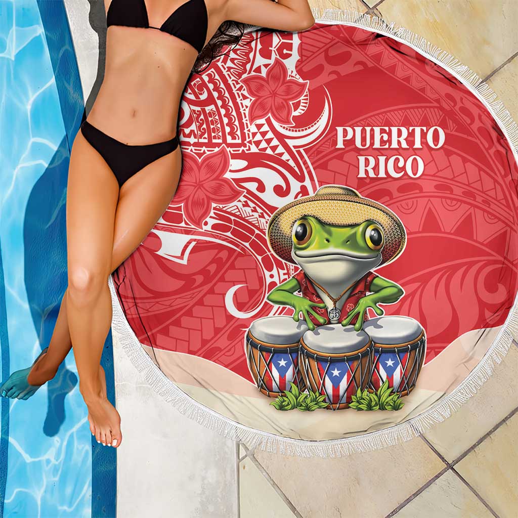 Puerto Rico Beach Blanket Coqui Frog With Polynesian Pattern - Polynesian Pride