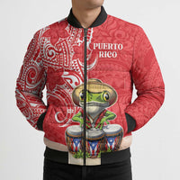 Personalized Puerto Rico Bomber Puffer Jacket Coqui Frog With Polynesian Pattern - Polynesian Pride