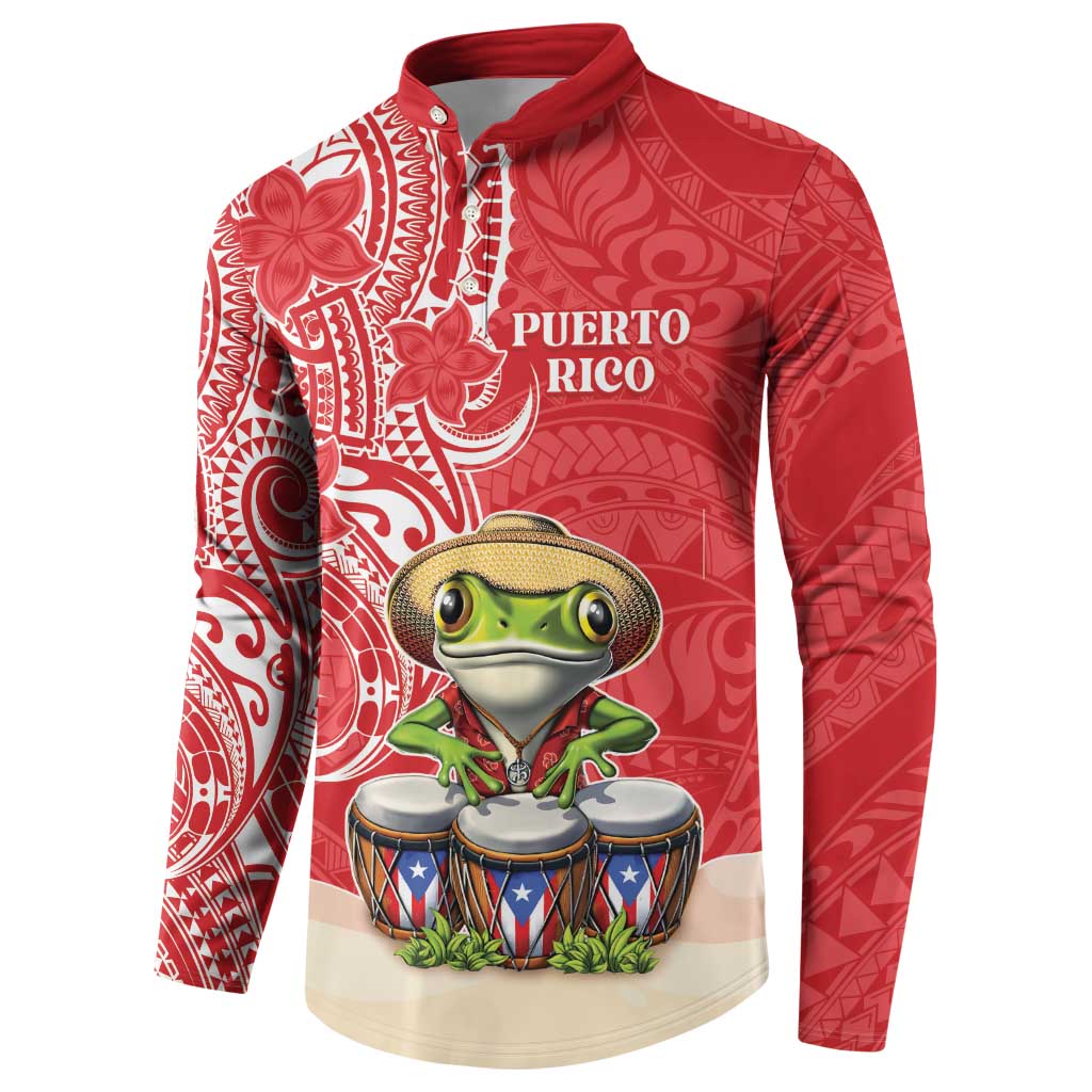 Personalized Puerto Rico Button Sweatshirt Coqui Frog With Polynesian Pattern - Polynesian Pride
