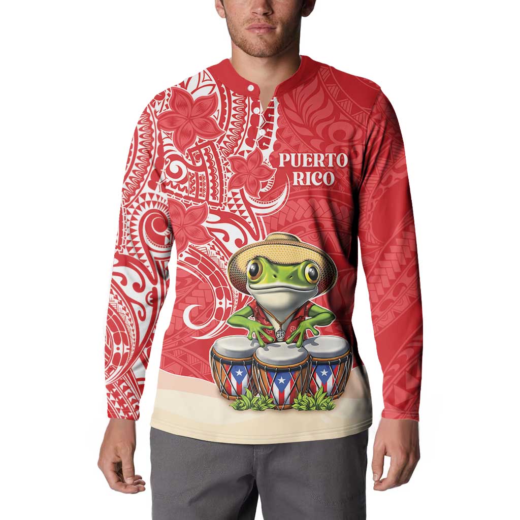 Personalized Puerto Rico Button Sweatshirt Coqui Frog With Polynesian Pattern - Polynesian Pride