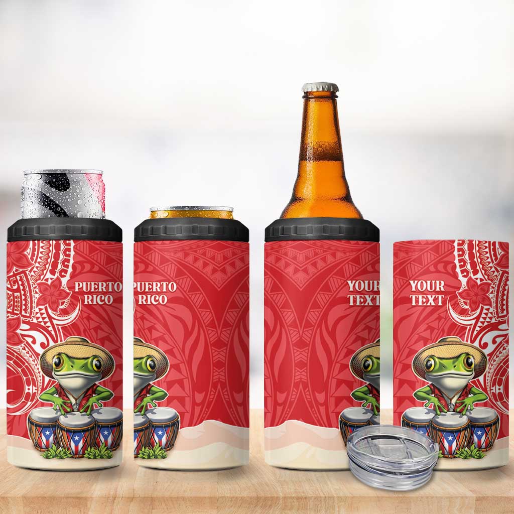 Personalized Puerto Rico 4 in 1 Can Cooler Tumbler Coqui Frog With Polynesian Pattern - Polynesian Pride
