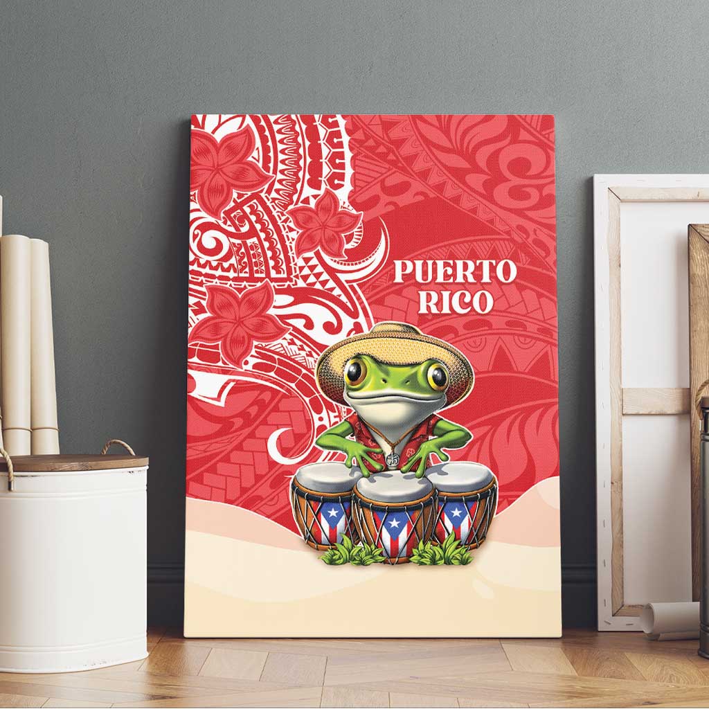 Puerto Rico Canvas Wall Art Coqui Frog With Polynesian Pattern - Polynesian Pride