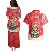 Personalized Puerto Rico Couples Matching Puletasi and Hawaiian Shirt Coqui Frog With Polynesian Pattern - Polynesian Pride