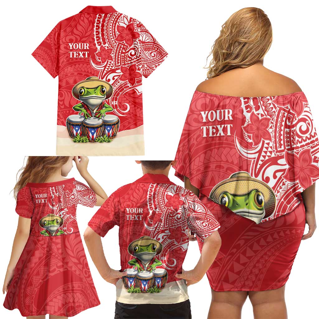 Personalized Puerto Rico Family Matching Off Shoulder Short Dress and Hawaiian Shirt Coqui Frog With Polynesian Pattern - Polynesian Pride