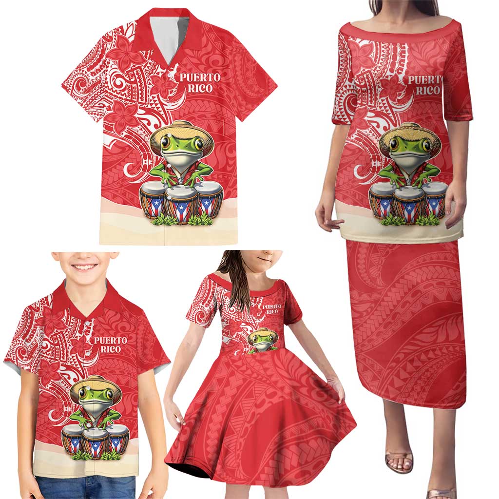 Personalized Puerto Rico Family Matching Puletasi and Hawaiian Shirt Coqui Frog With Polynesian Pattern - Polynesian Pride