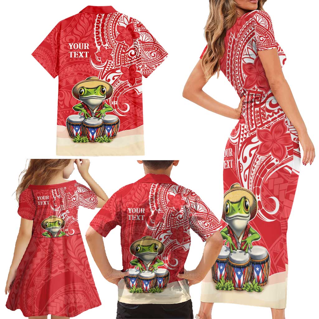 Personalized Puerto Rico Family Matching Short Sleeve Bodycon Dress and Hawaiian Shirt Coqui Frog With Polynesian Pattern - Polynesian Pride