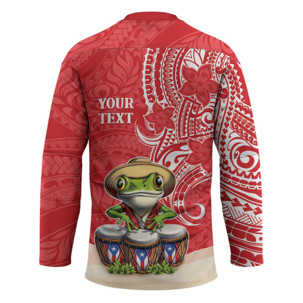 Personalized Puerto Rico Hockey Jersey Coqui Frog With Polynesian Pattern - Polynesian Pride