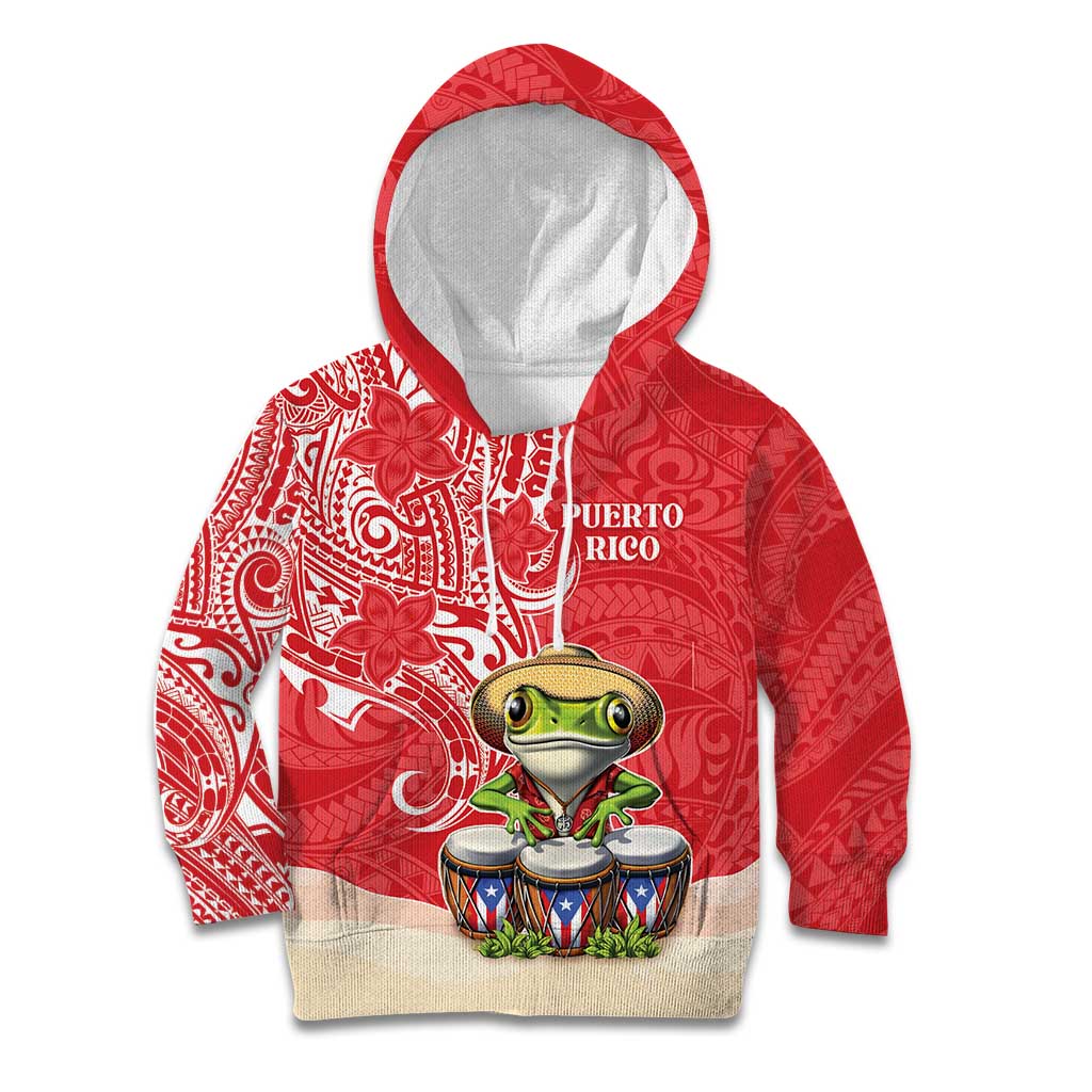 Personalized Puerto Rico Kid Hoodie Coqui Frog With Polynesian Pattern - Polynesian Pride